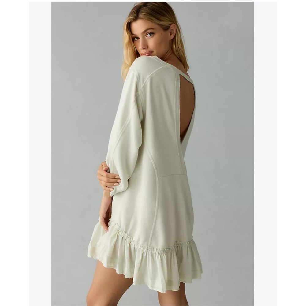 Anthropologie Daily Practice Eldridge Ruffle Hem Mini Sweater Dress Green M
